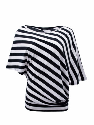 Asymmetric Black and White Striped Top