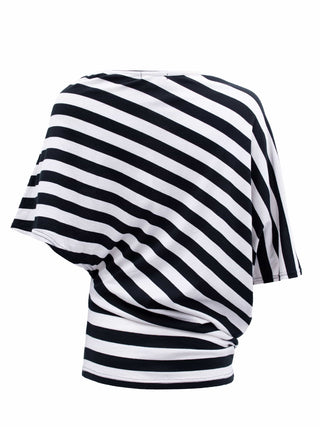 Asymmetric Black and White Striped Top