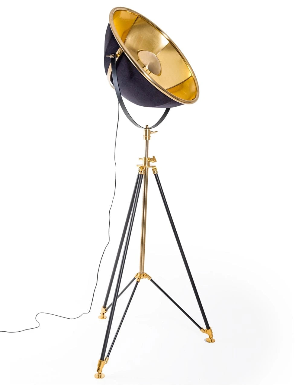 Black and Brass Large Tripod Floor Lamp