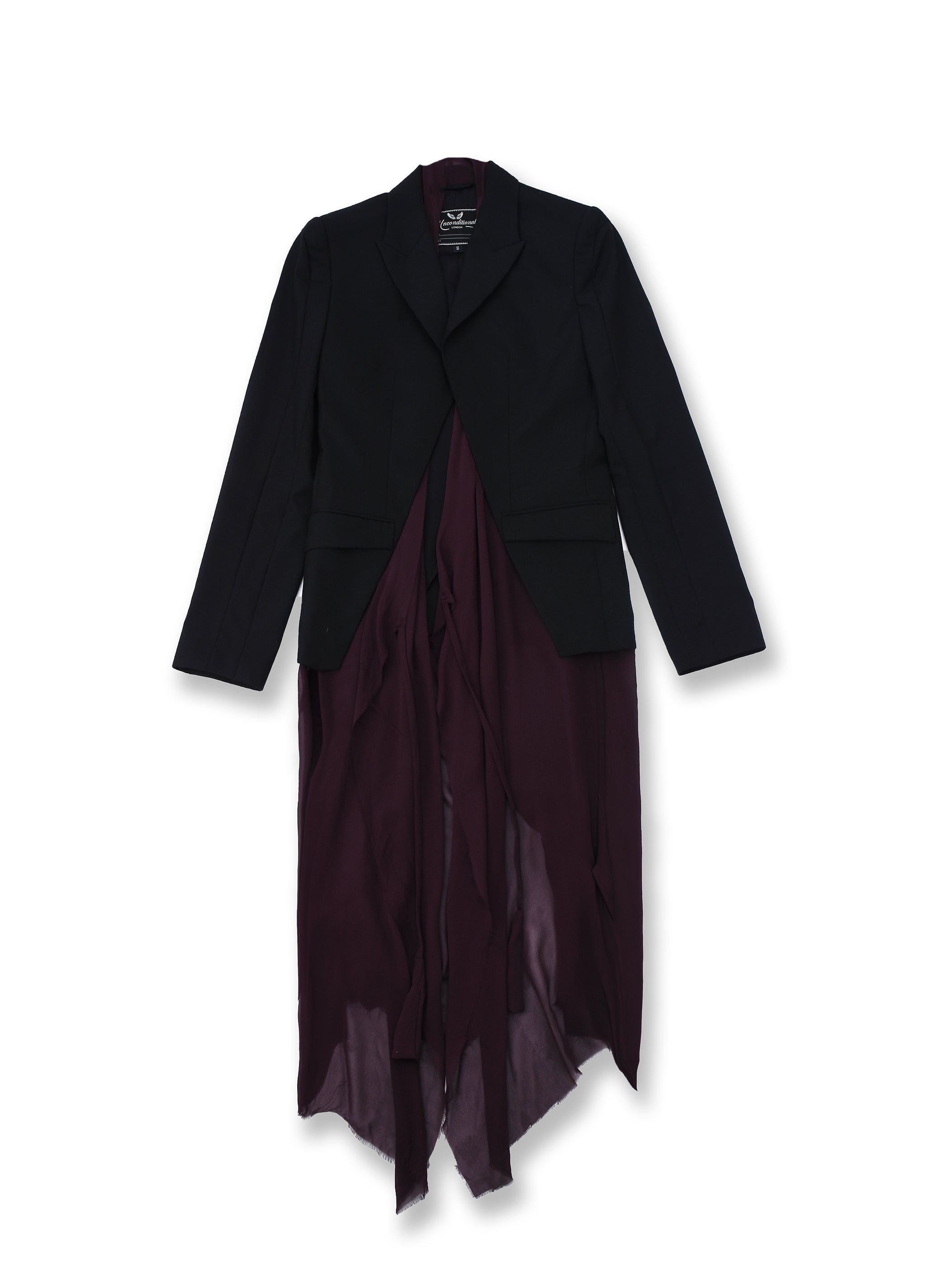 Black Cutaway Blazer with Wine Draping | UNCONDITIONAL