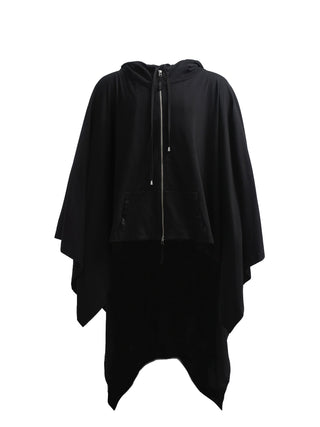 Black Hooded Poncho Sweatshirt with Silver Zip