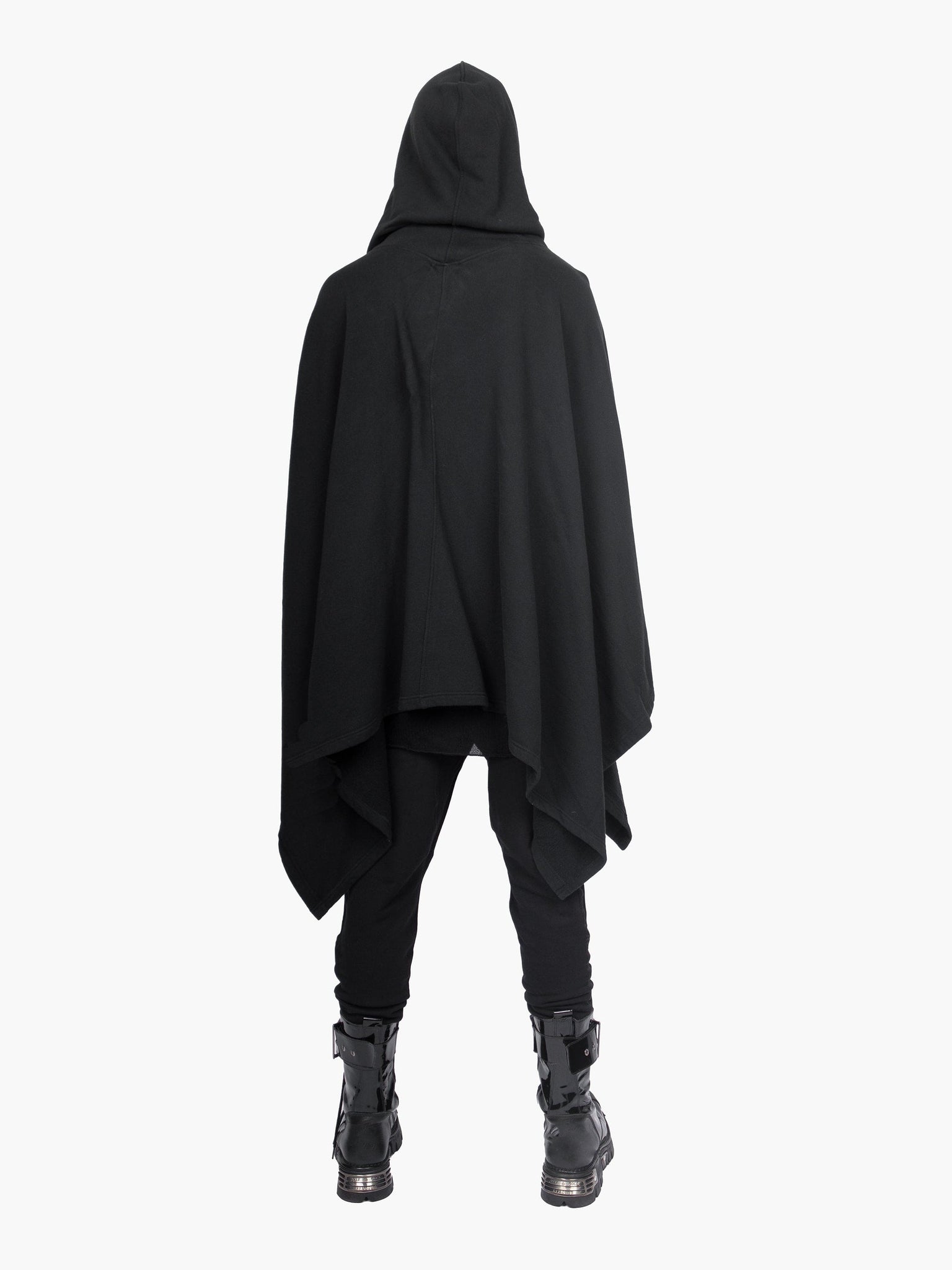 Black Hooded Poncho Sweatshirt with Silver Zip