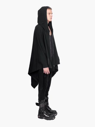 Black Hooded Poncho Sweatshirt with Silver Zip