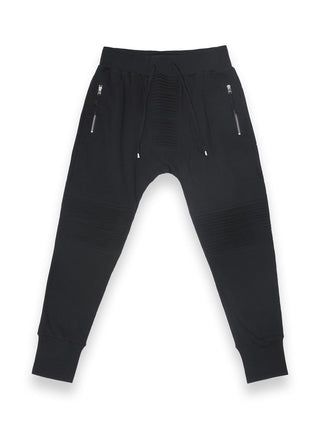 Black Joggers With Ribbed Crotch Detail