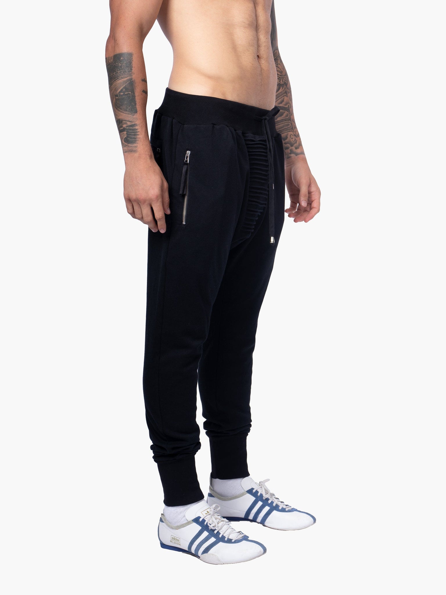 Black Joggers With Ribbed Crotch Detail