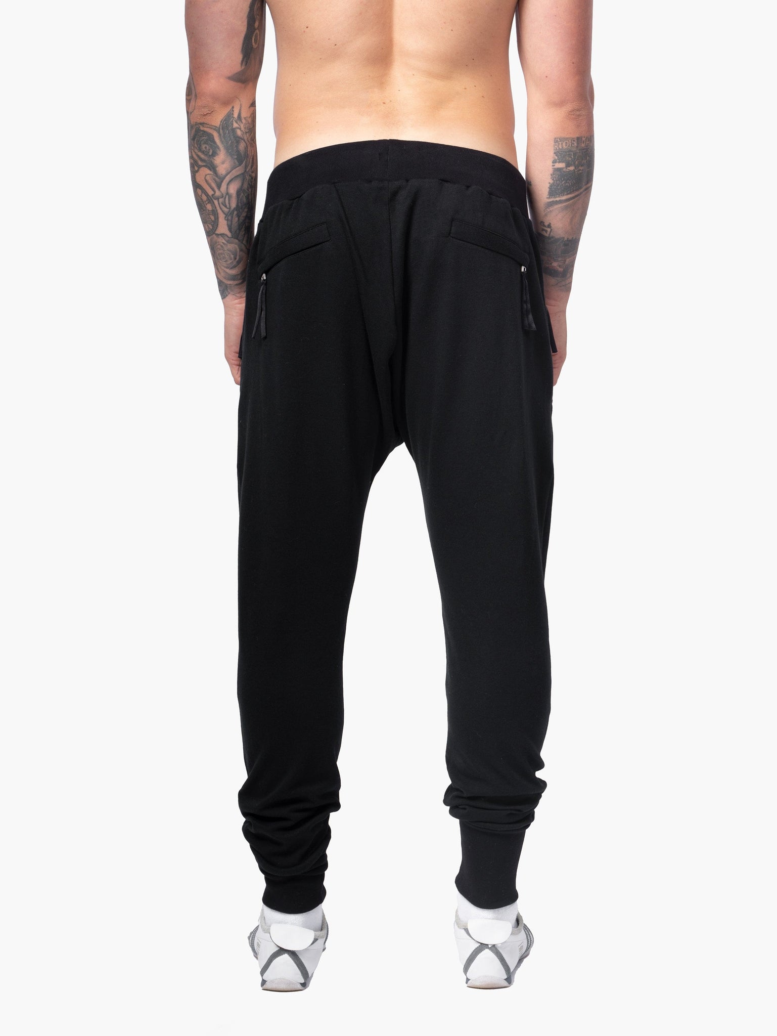 Black Joggers With Ribbed Crotch Detail