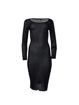 Black Lightweight Long Sleeved Ribbed Dress