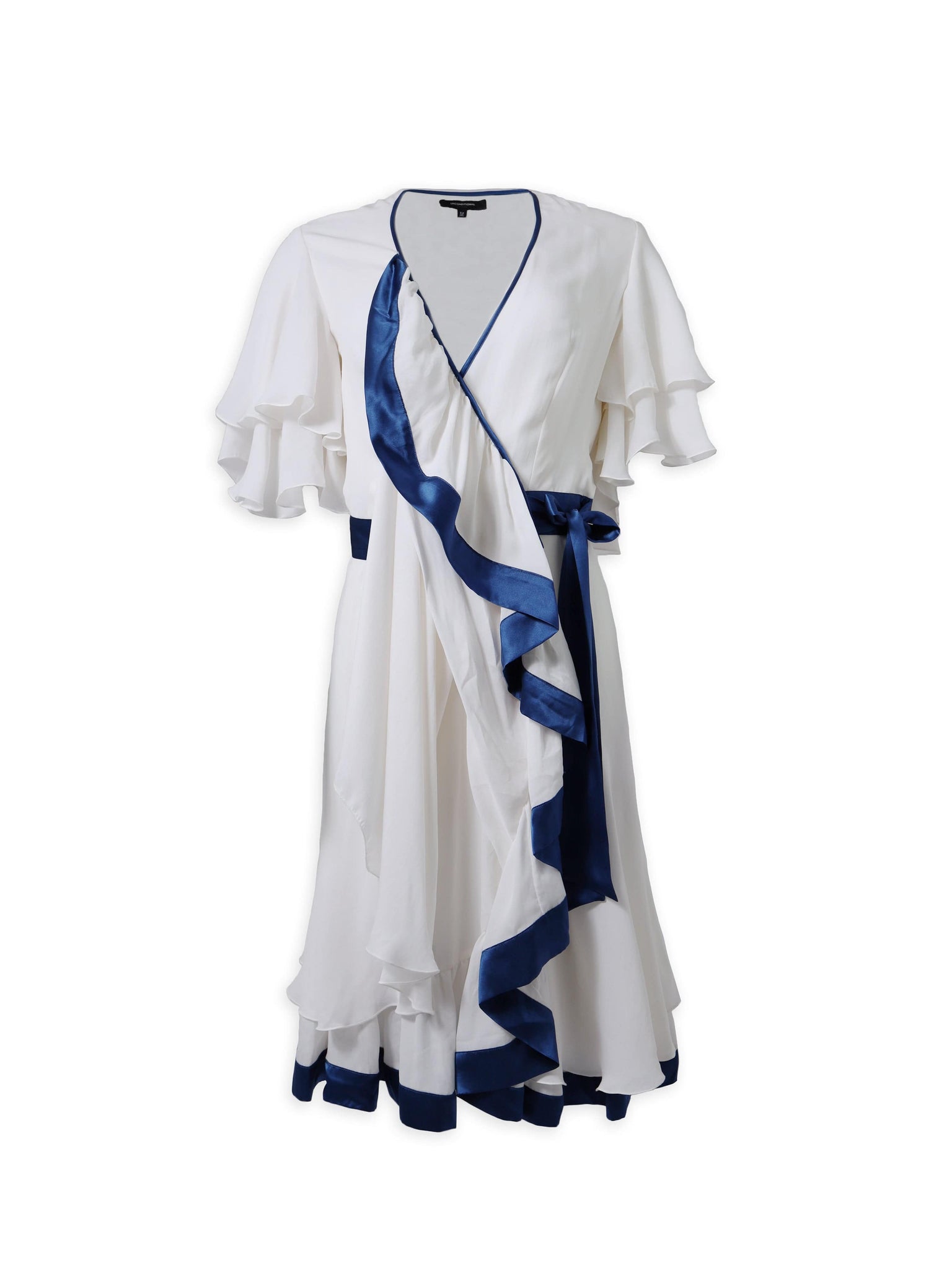 Blue and White Silk Ruffled Dress