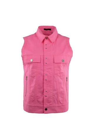 Bright Pink Denim Sleeveless Jacket