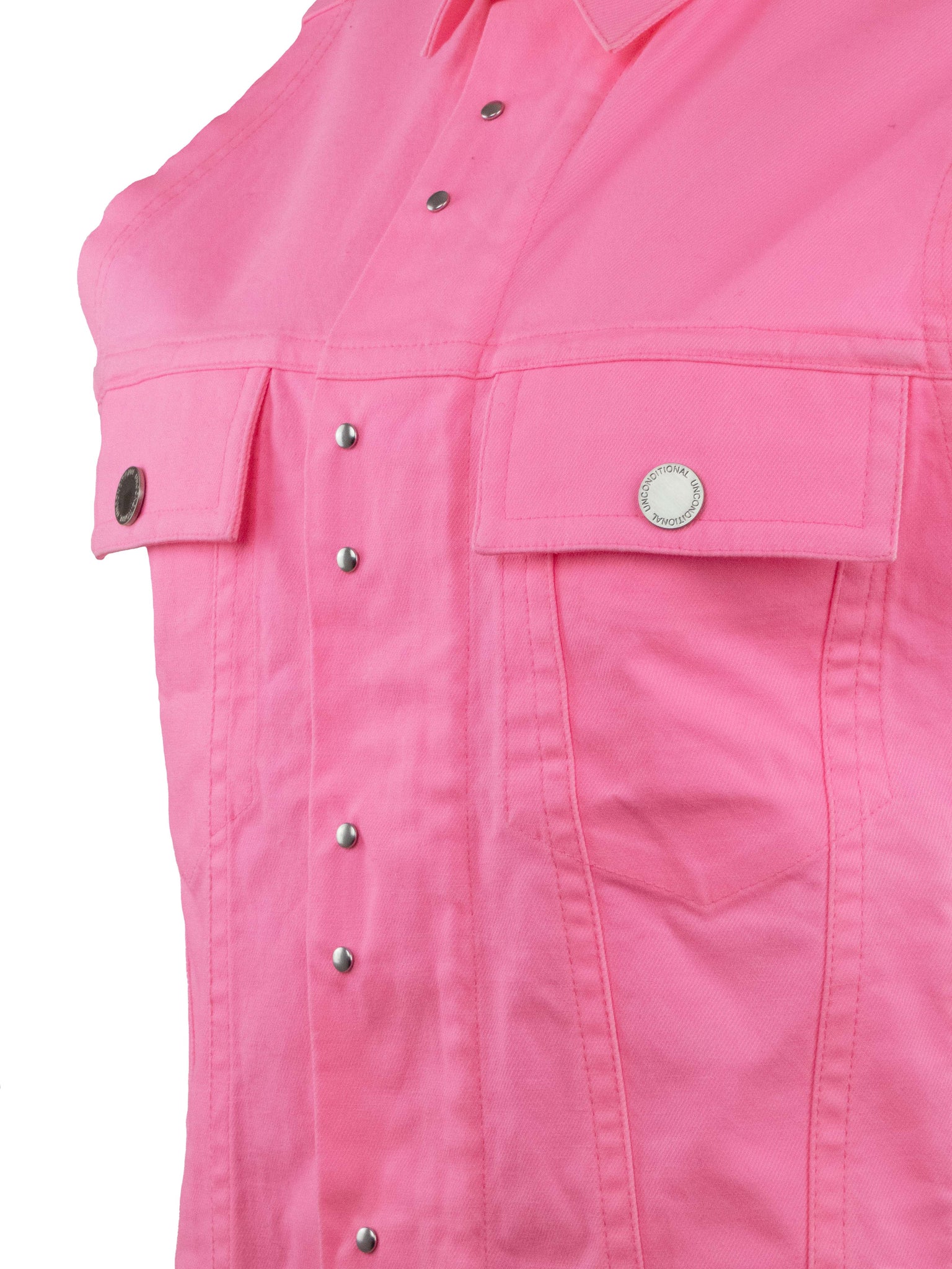 Bright Pink Denim Sleeveless Jacket