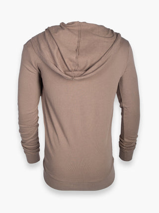 Brown Low Cut Hoodie with Tie Up Detail UNCONDITIONAL