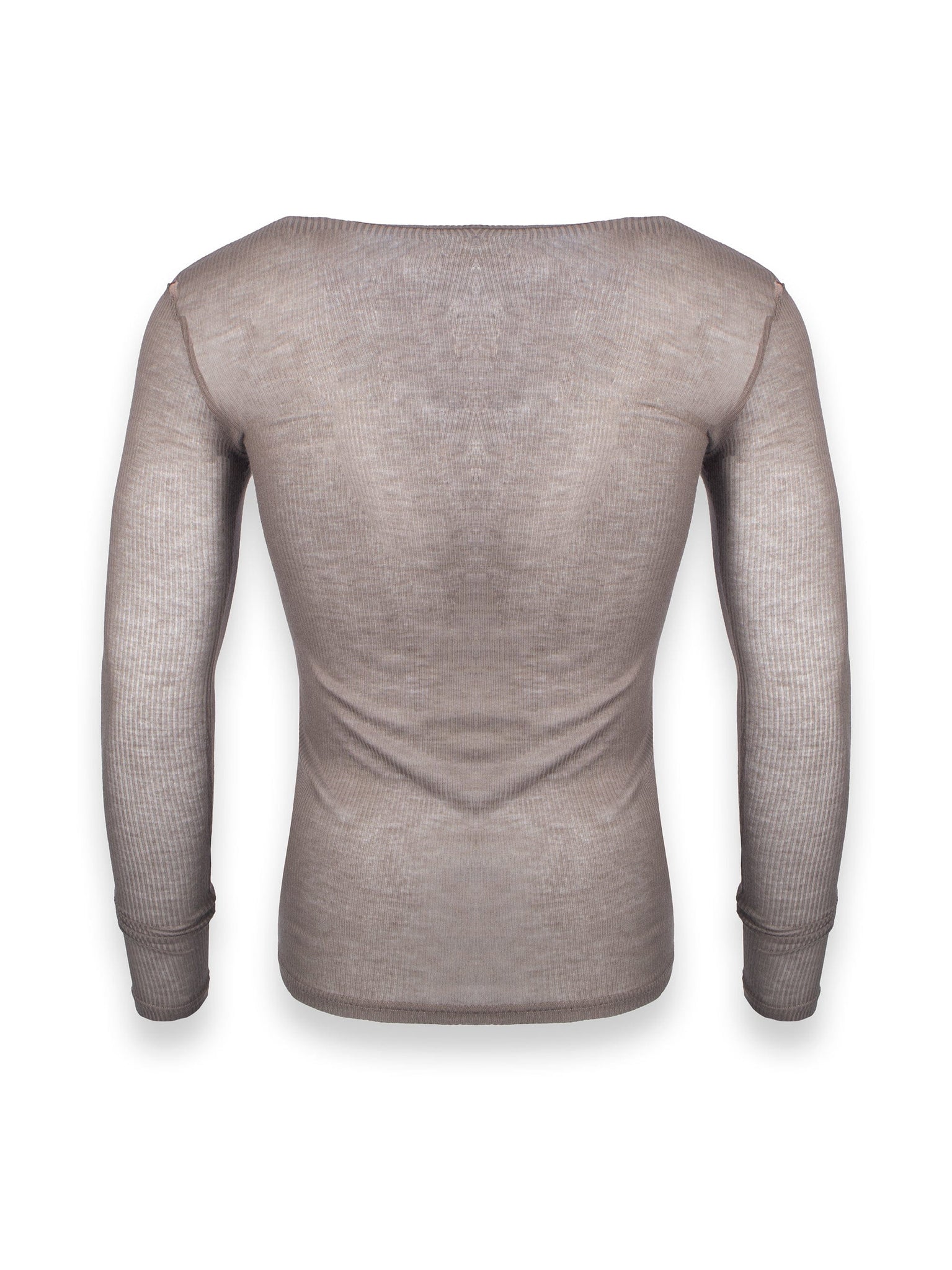 Brown Sheer Ribbed Long Sleeve T-Shirt