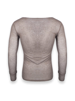 Brown Sheer Ribbed Long Sleeve T-Shirt