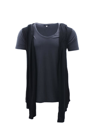 Charcoal and Black Hooded Drape T-Shirt