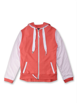 Coral and White Satin Zip-Up Hoodie