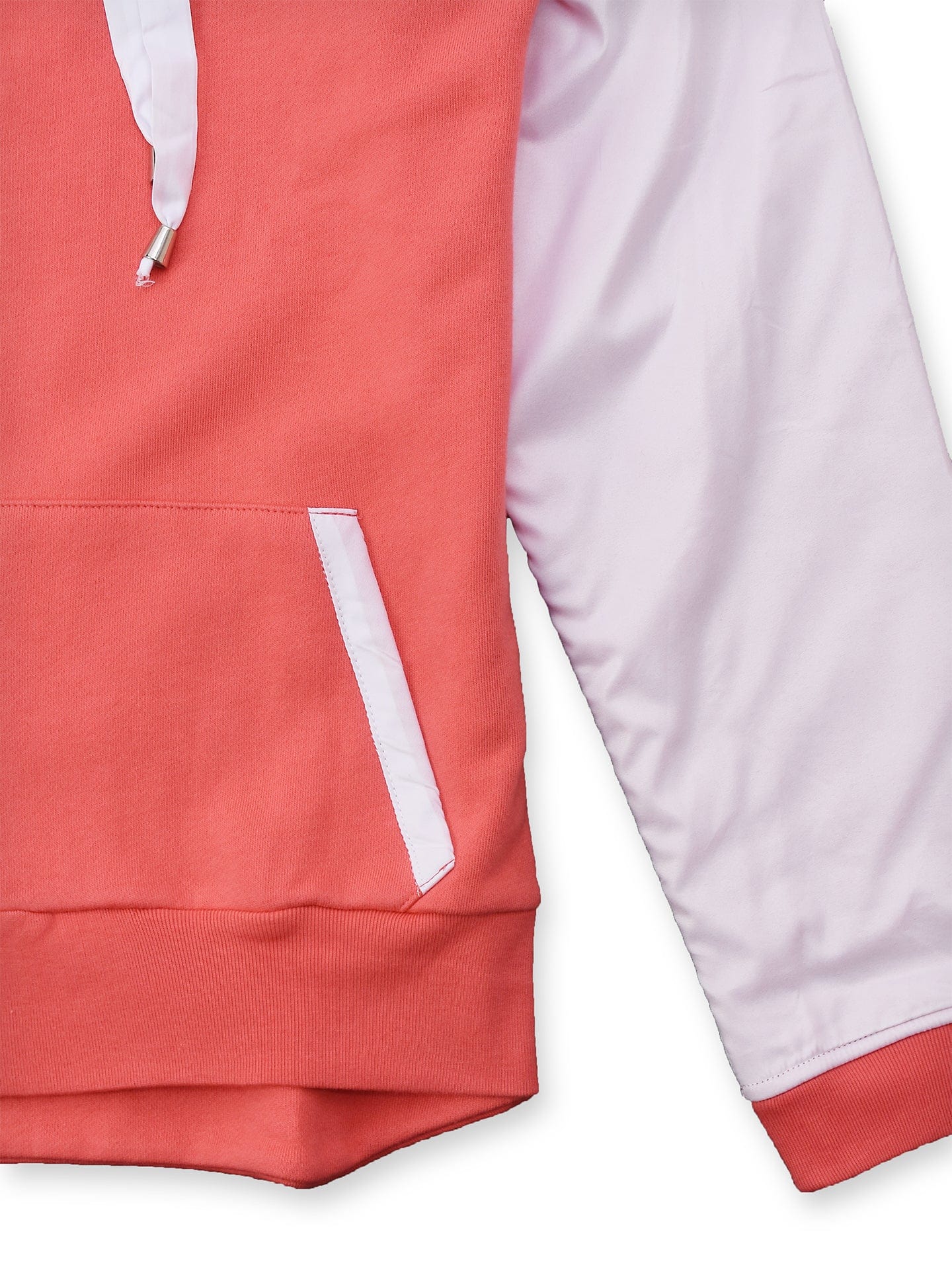 Coral and White Satin Zip-Up Hoodie