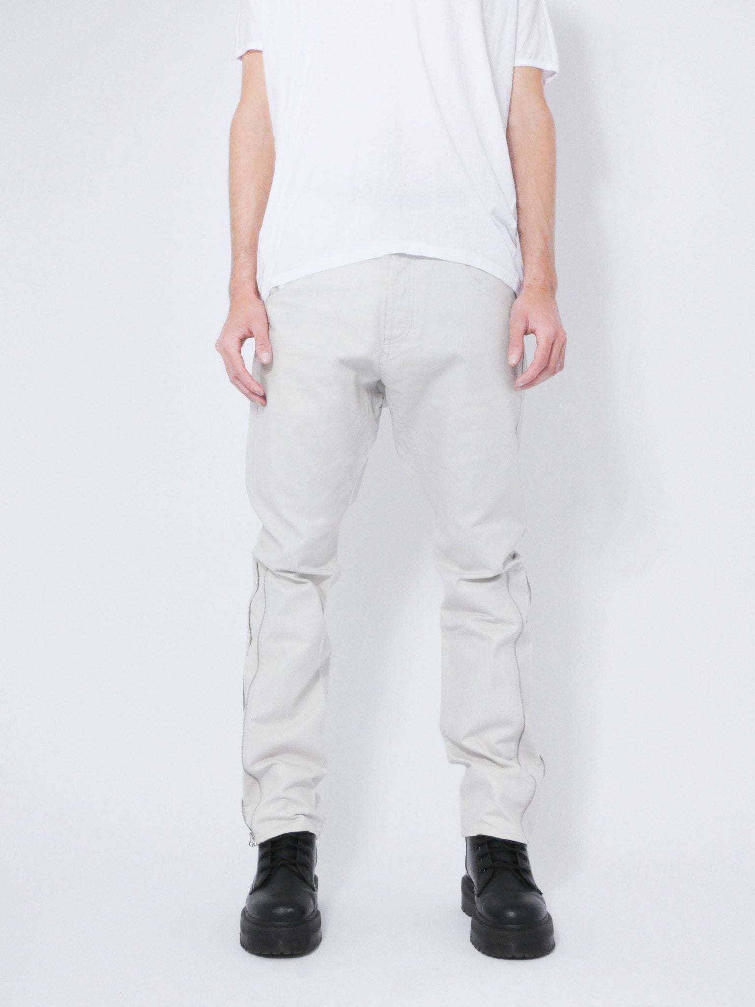 Cream Jeans with Side Zips