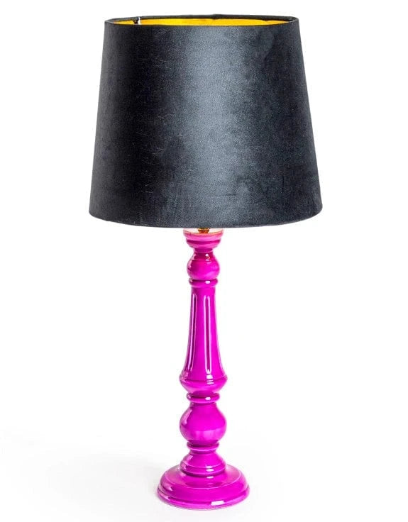 Gloss Wooden Table Lamp with Metallic-Lined Shade