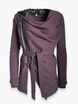 Grape Coloured Assymetrical Tie Up Hoodie