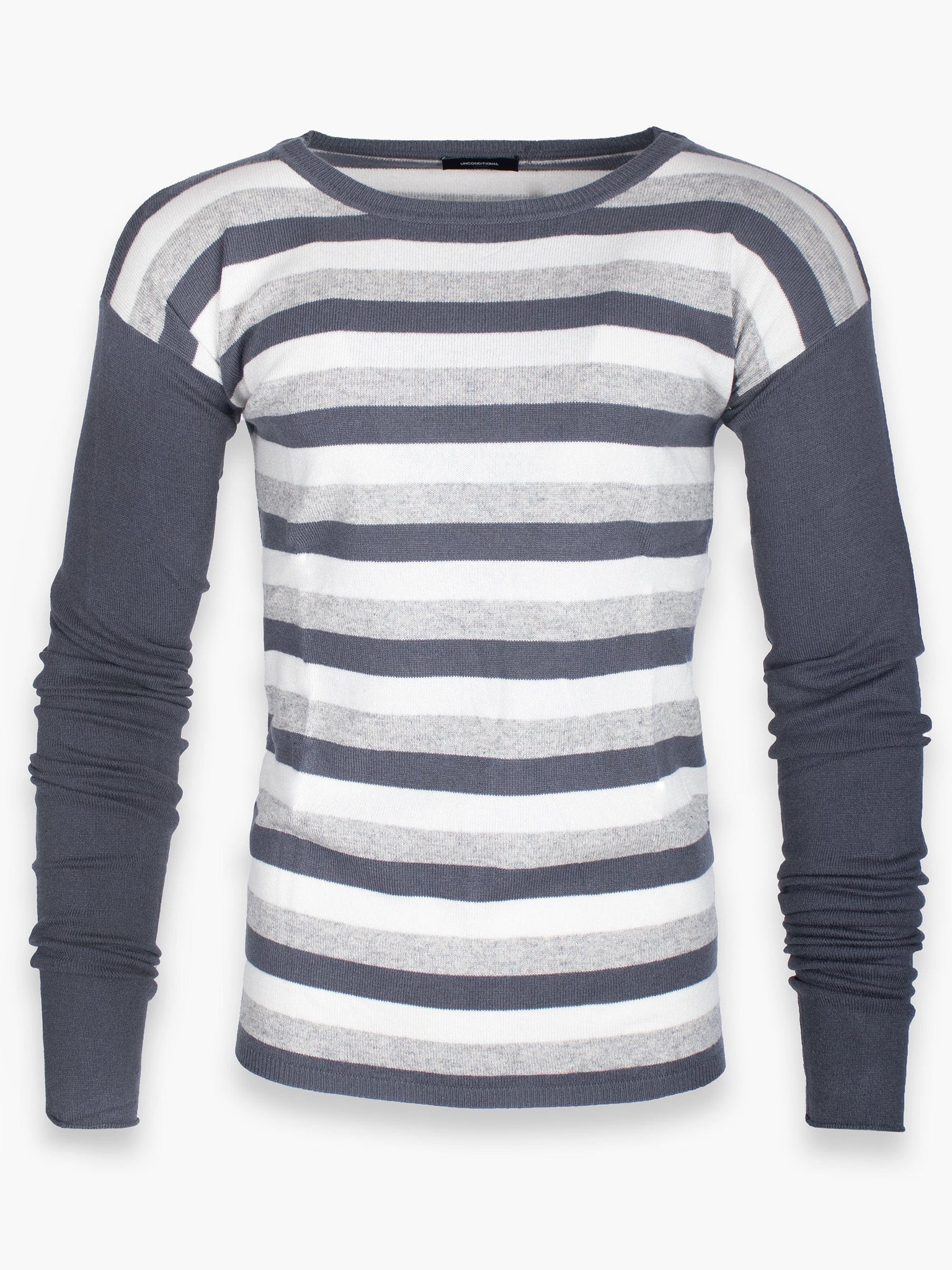 Grey And White Striped Cashmere Jumper