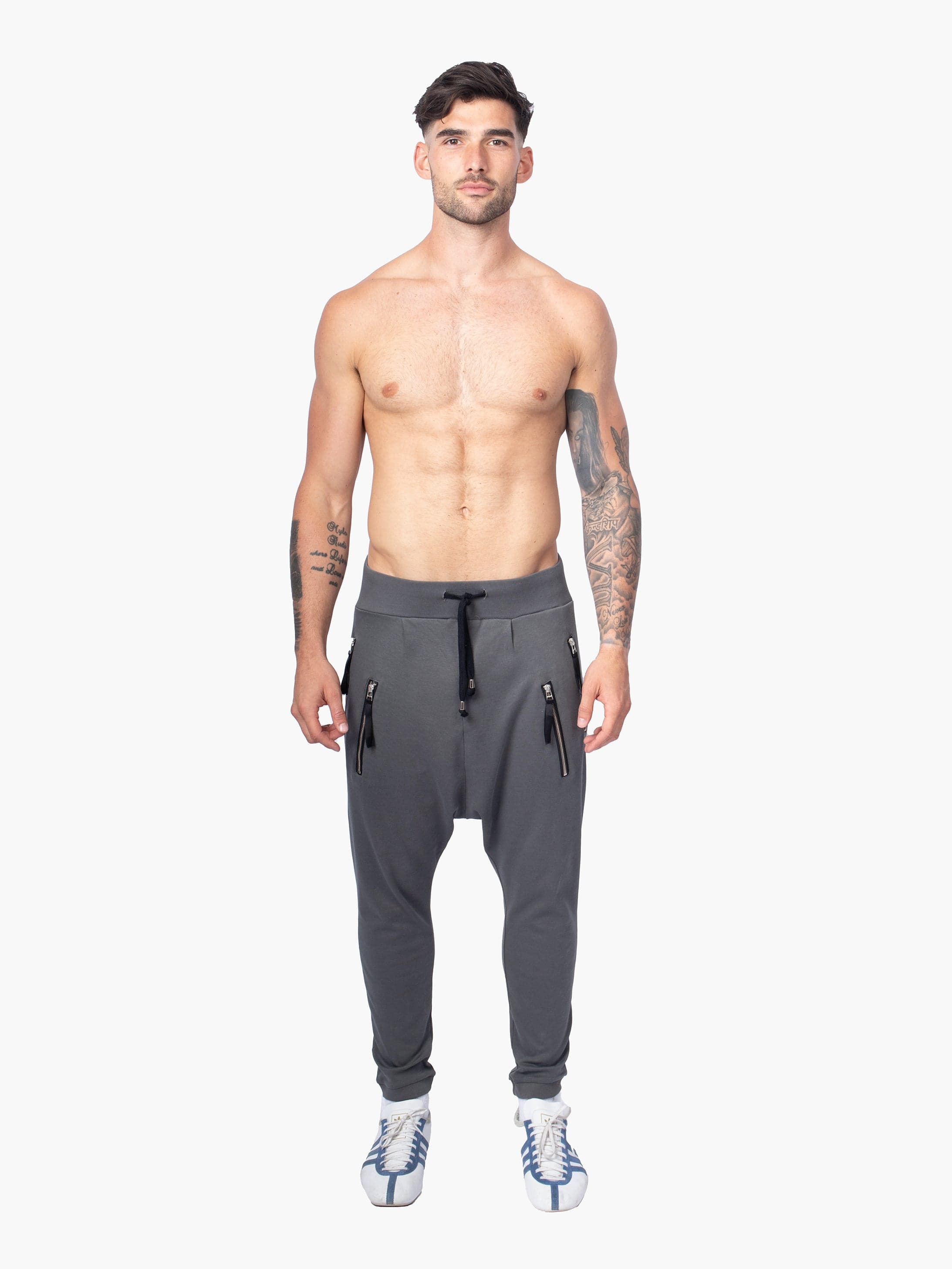 Grey drop crotch joggers on sale