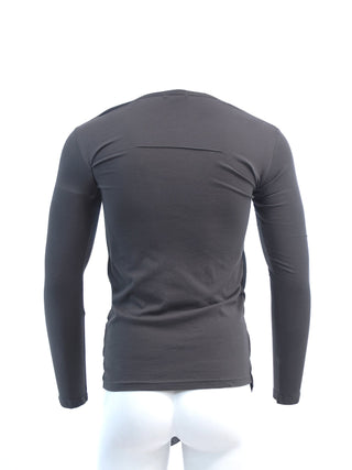 Grey Swoop Layered Asymmetric Long Sleeve T-Shirt