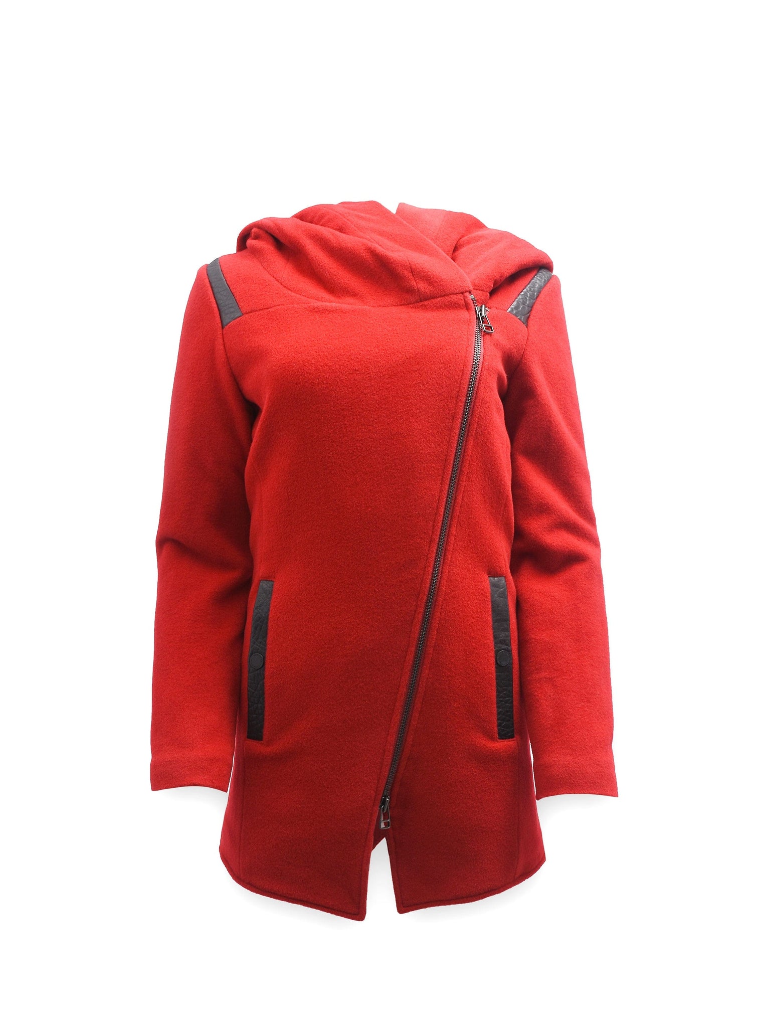 Hooded Woolen Coat in Red