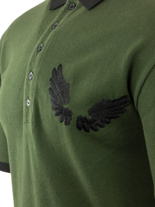 Khaki Embroidered Wings Polo Top