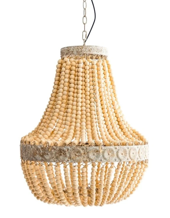 Large Bohemian Wooden-Beaded Chandelier