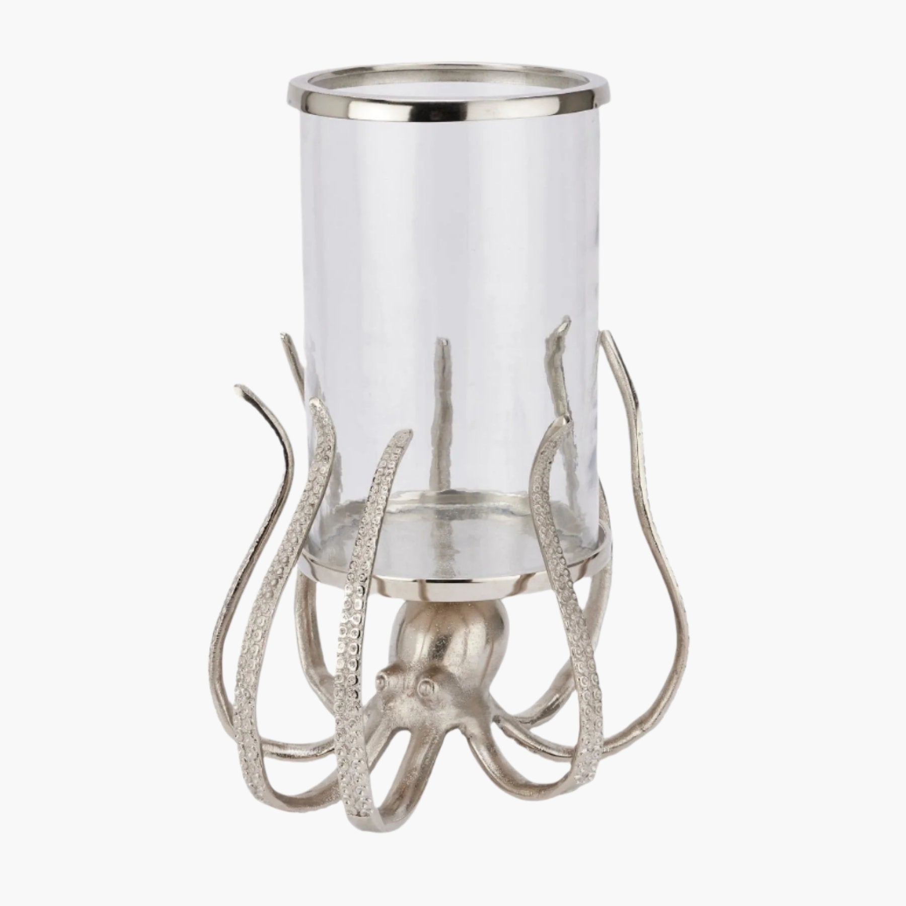 Large Silver Octopus Candle Hurricane Lantern