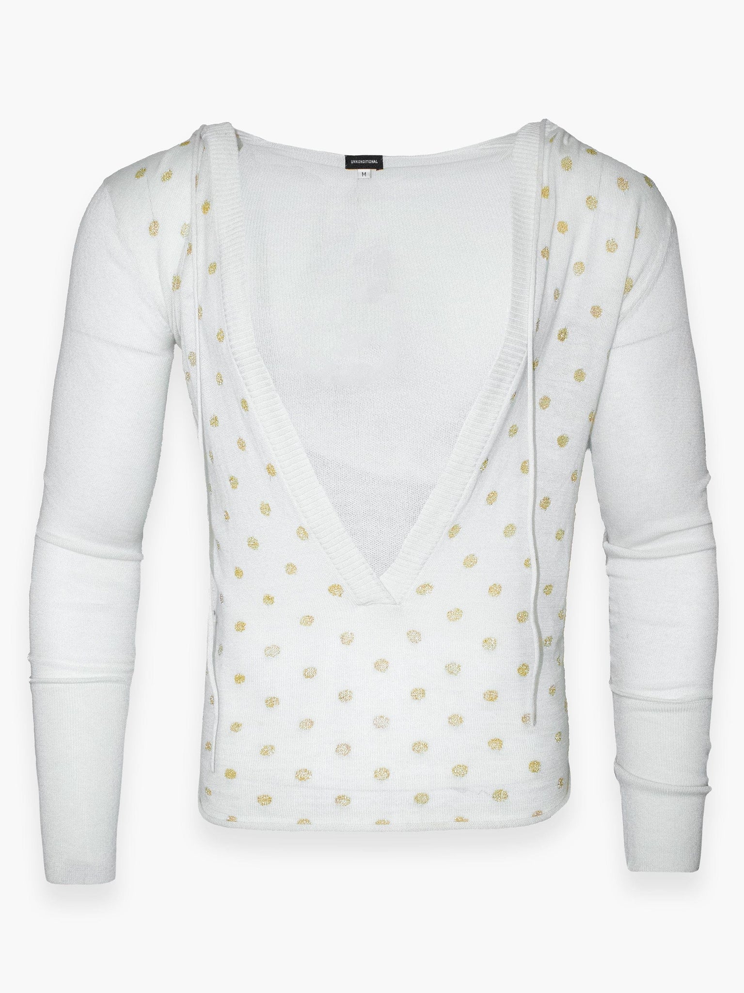 Pastel Yellow Low Neck Hoodie With Gold Polka Dot Details