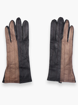 Two-Tone Black and Gold Leather Gloves with Stitch Detail