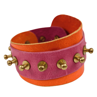 Vintage Una Burke Orange Pink Leather Bracelet