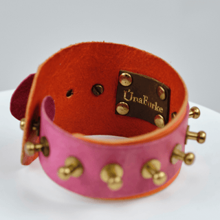 Vintage Una Burke Orange Pink Leather Bracelet