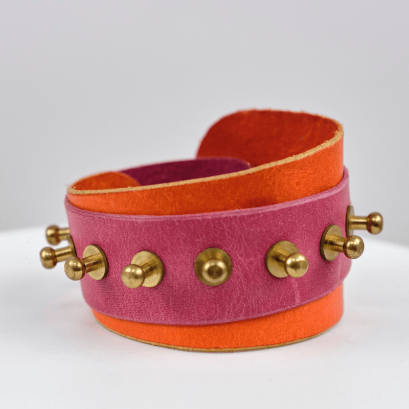 Vintage Una Burke Orange Pink Leather Bracelet