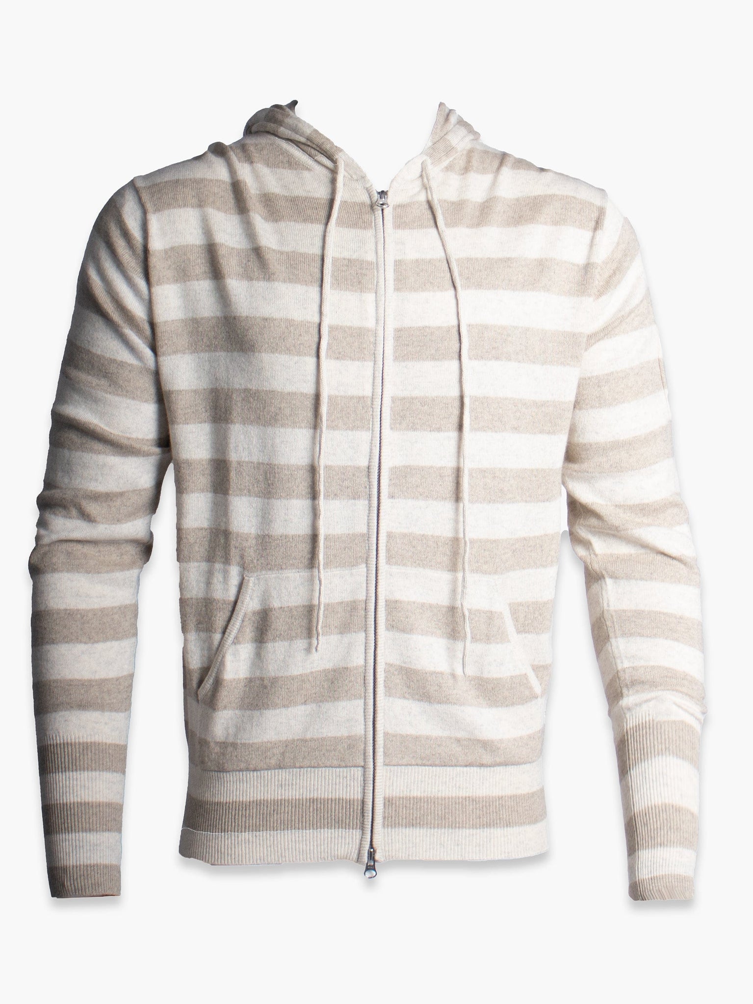 White And Brown Striped Hoodie