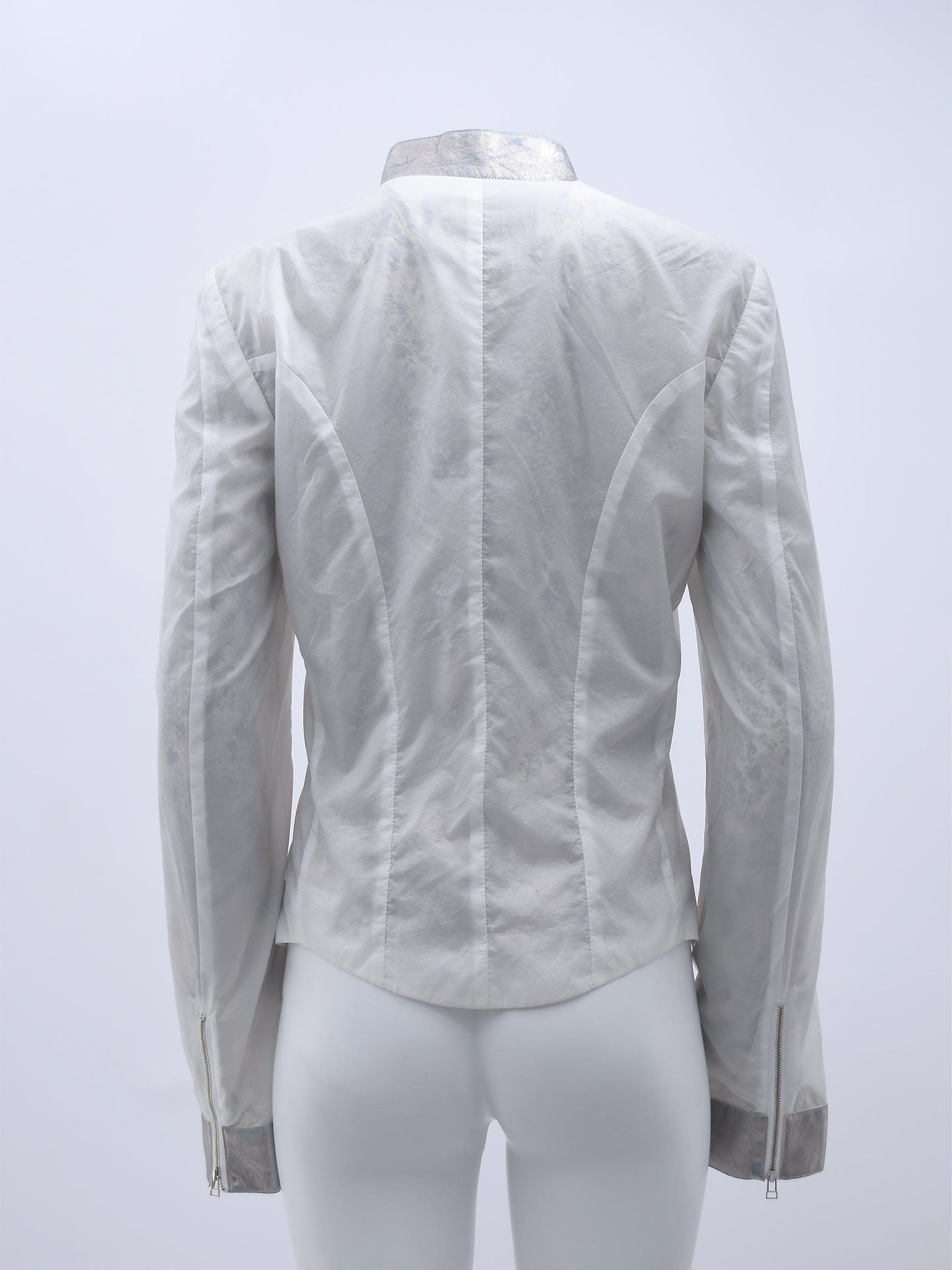 WHITE LEATHER COLLAR SHIRT JACKET