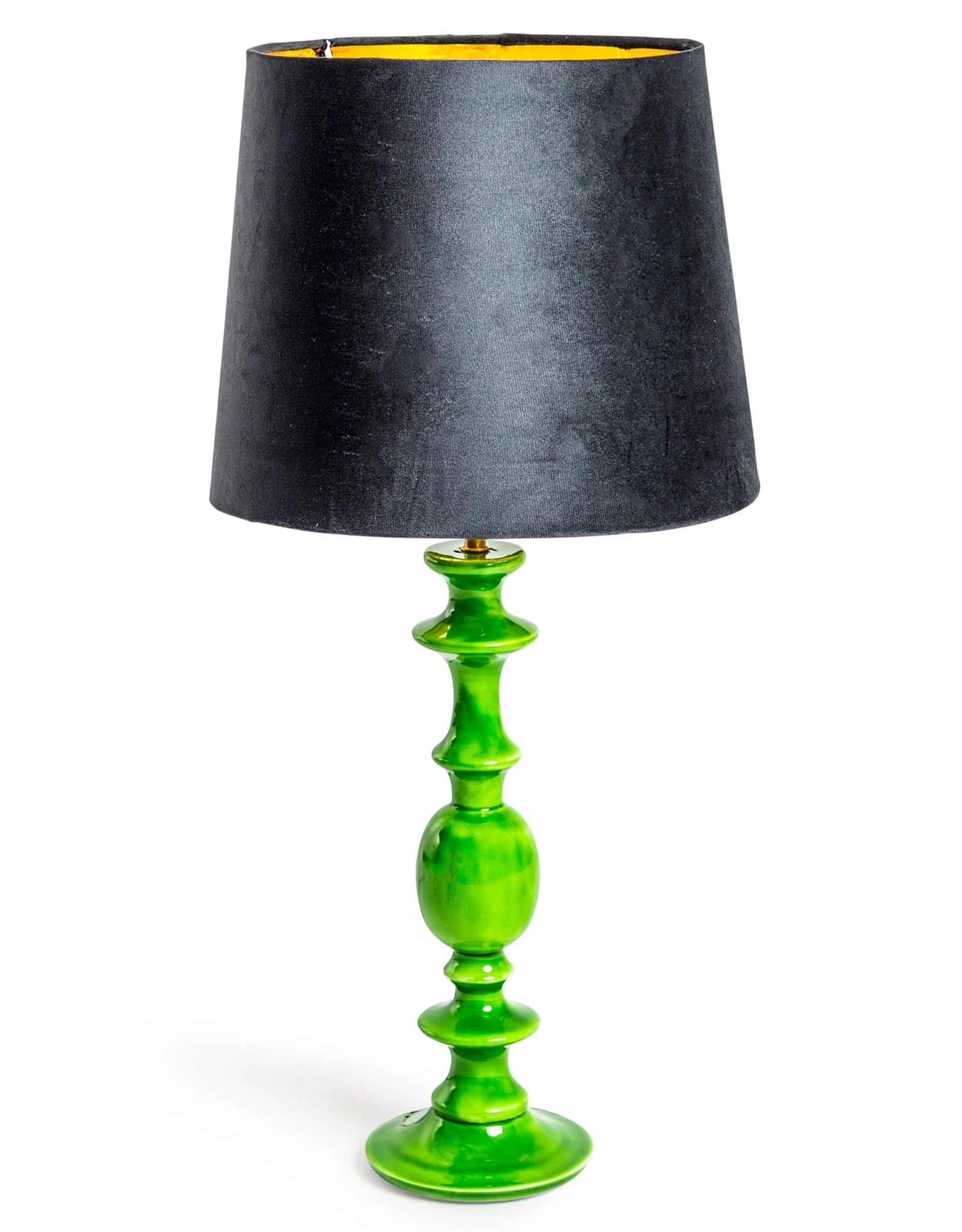 Wooden Table Lamp with Metallic-Lined Velvet Shade