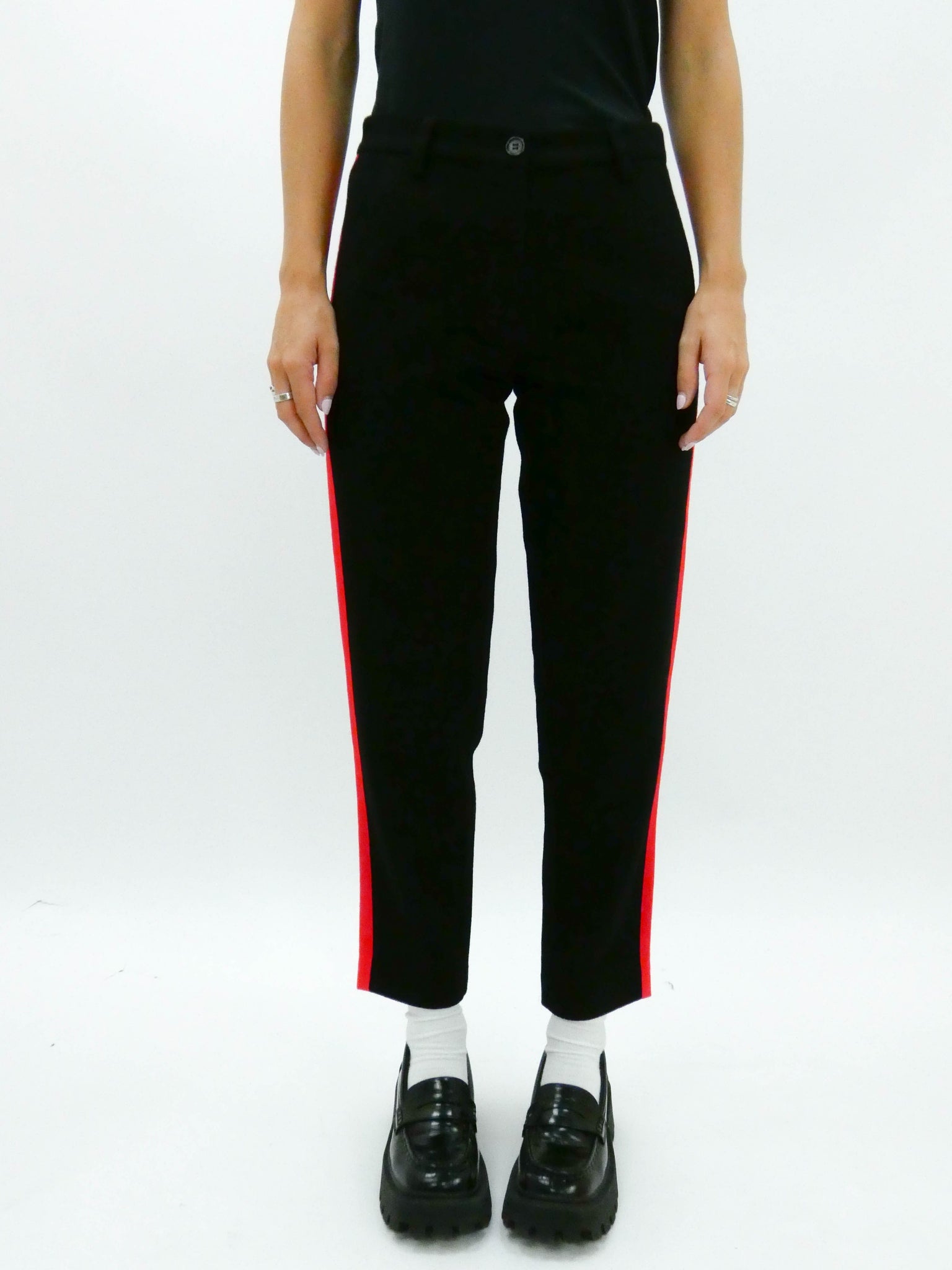 Black Cigarette Trousers with Red Stripe