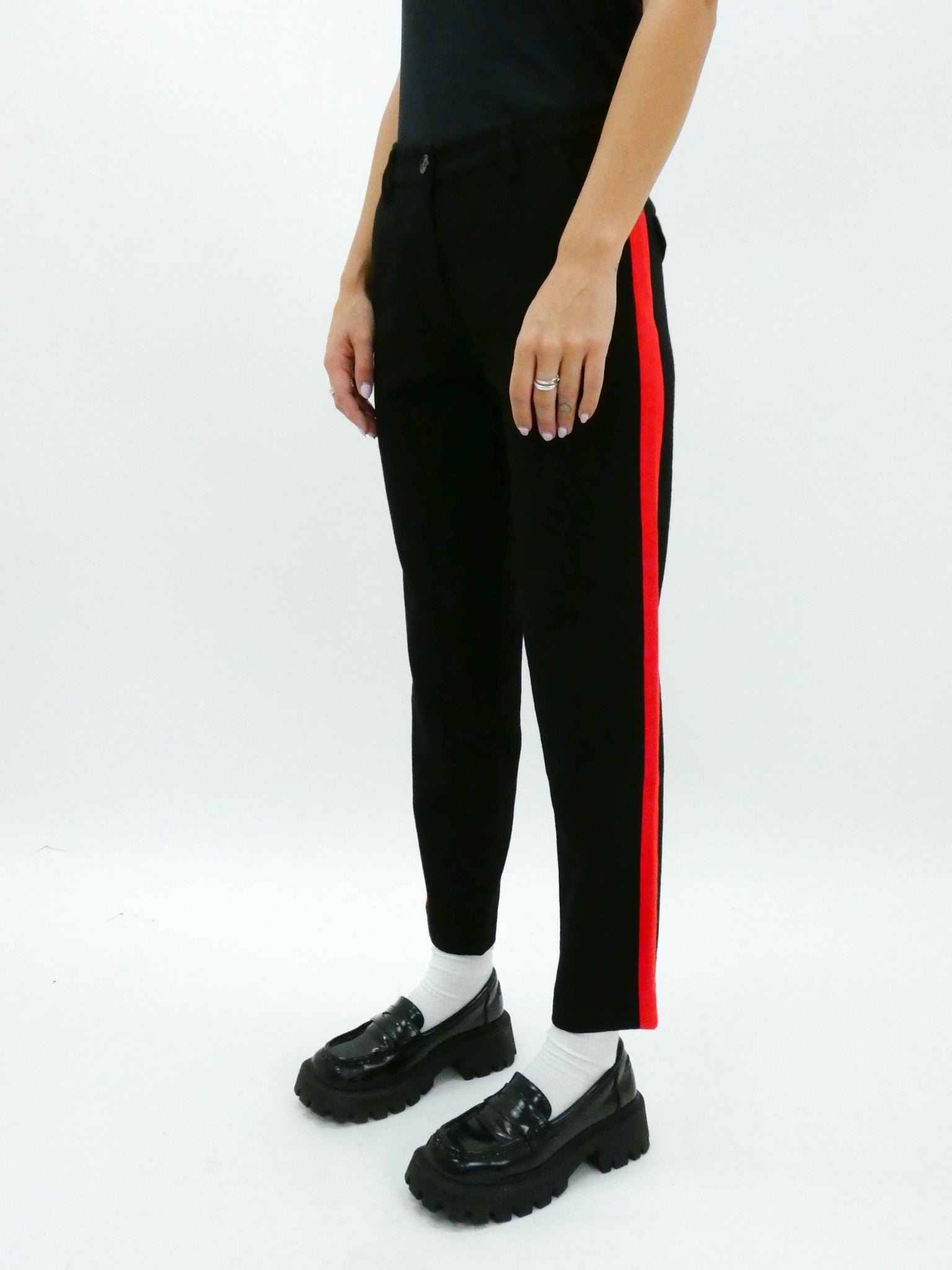 Black Cigarette Trousers with Red Stripe