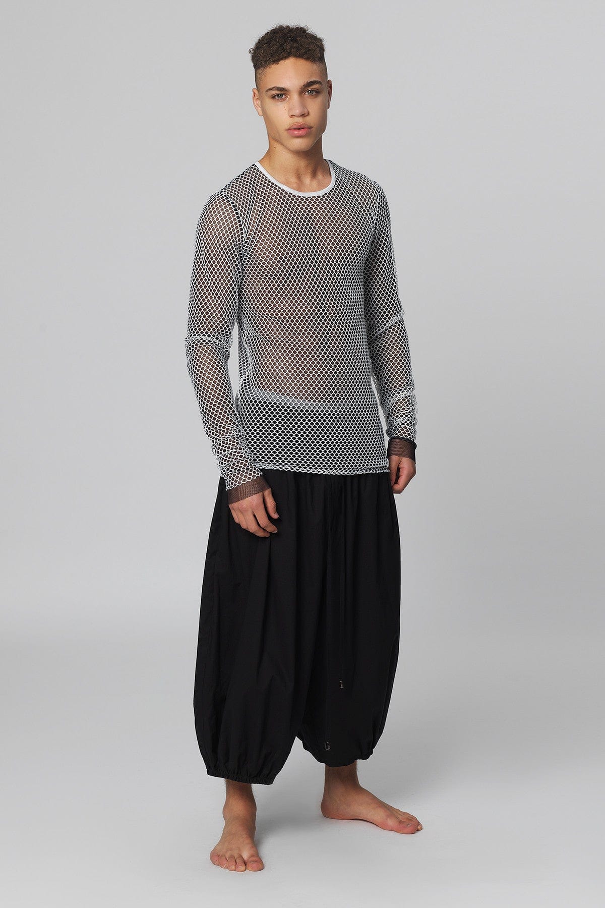 Black Cotton Voile 3/4 Cropped Cocoon Trousers