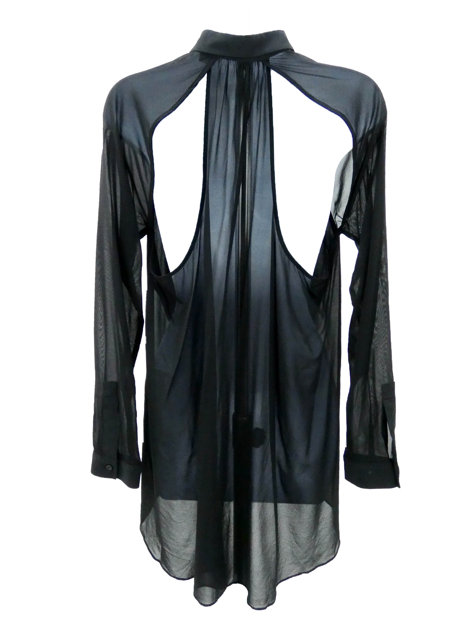 Black Silk Open Back Blouse