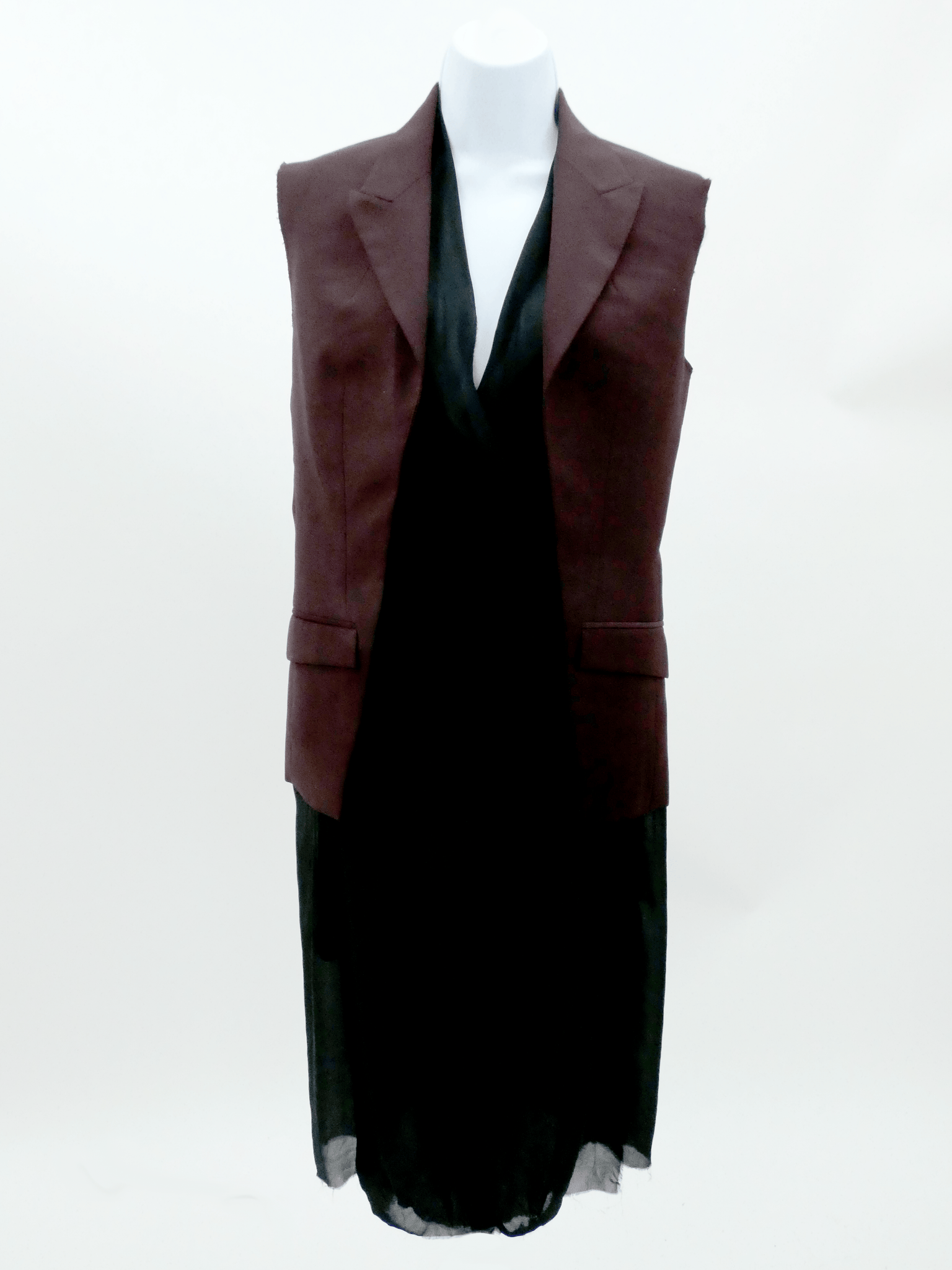 Burgundy Sleeveless Jacket with Inner Silk Drapes UNCONDITIONAL