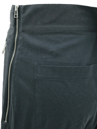 Grey Double Zip Drop Crotch Shorts with Waist Ties