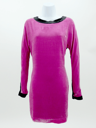 Pink & Black Silk Velvet Long Sleeved Dress