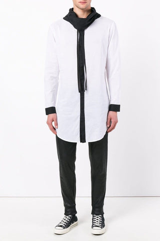 White/Black Contrast Long Funnel Neck Shirt