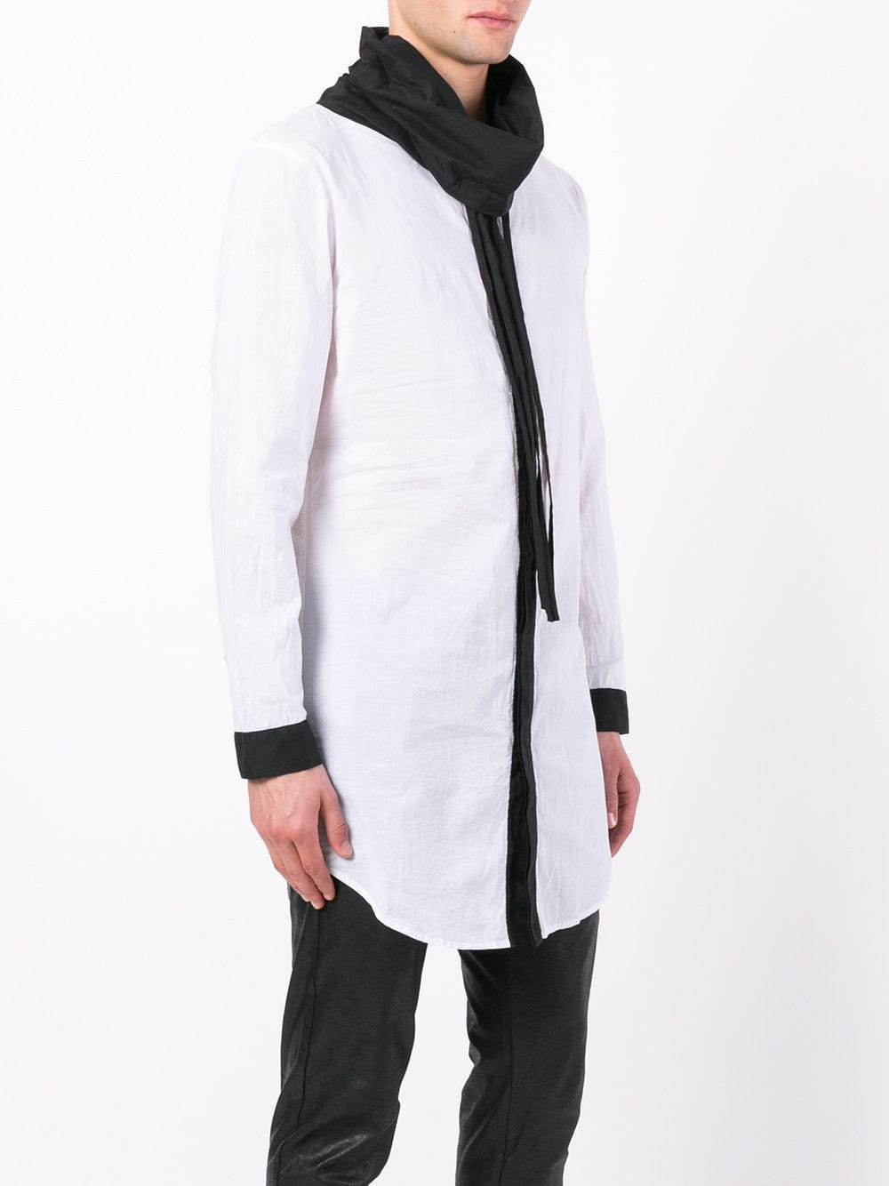 White/Black Contrast Long Funnel Neck Shirt