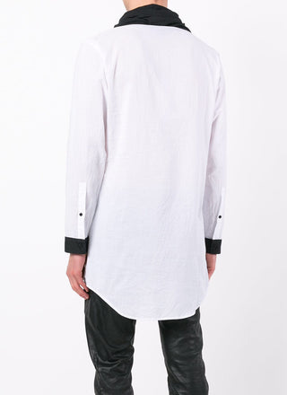 White/Black Contrast Long Funnel Neck Shirt