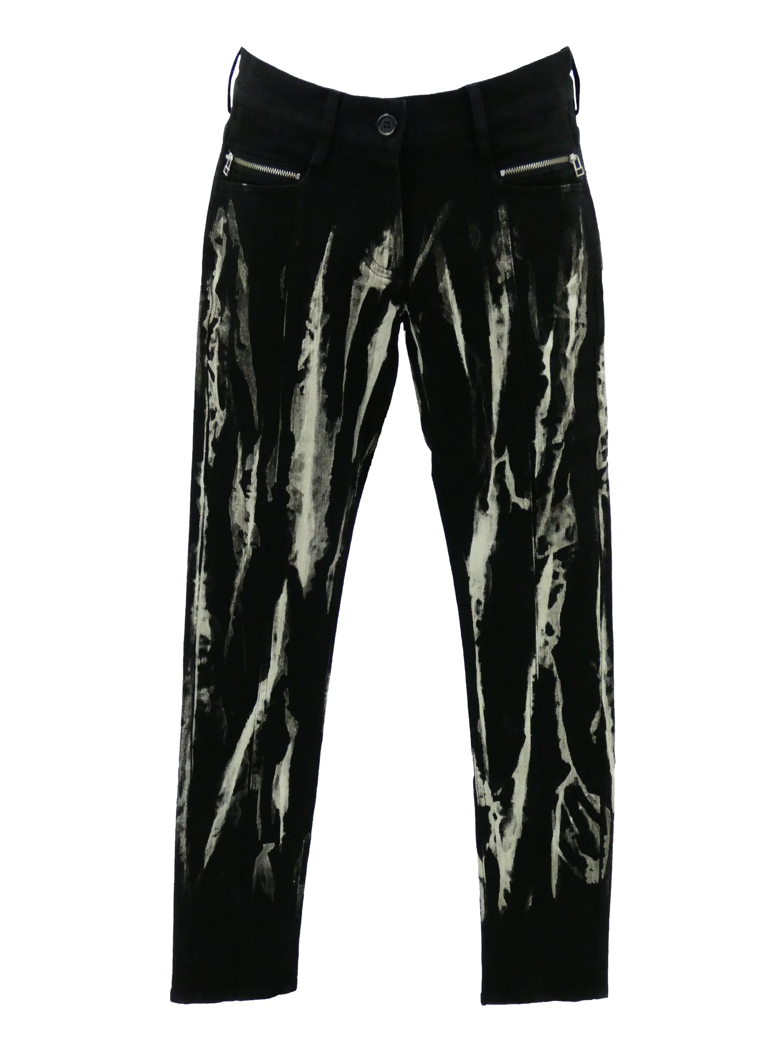 Women's Black Bleached Skinny Jeans with Back Leg Zips